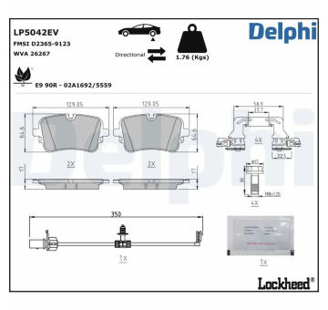 Sada brzdových destiček, kotoučová brzda DELPHI LP5042EV