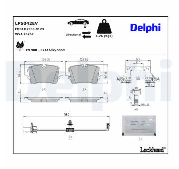 Sada brzdových destiček, kotoučová brzda DELPHI LP5042EV