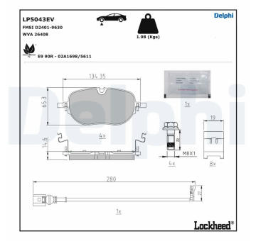 Sada brzdových destiček, kotoučová brzda DELPHI LP5043EV