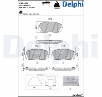 Sada brzdových destiček, kotoučová brzda DELPHI LP5044EV