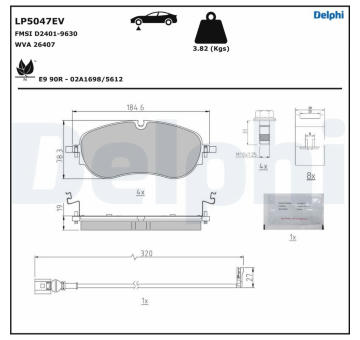 Sada brzdových destiček, kotoučová brzda DELPHI LP5047EV