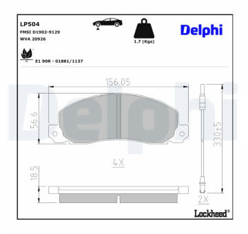 Sada brzdových destiček, kotoučová brzda DELPHI LP504