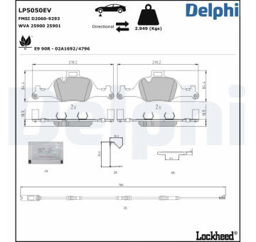 Sada brzdových destiček, kotoučová brzda DELPHI LP5050EV