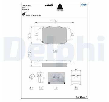 Sada brzdových destiček, kotoučová brzda DELPHI LP5057EV