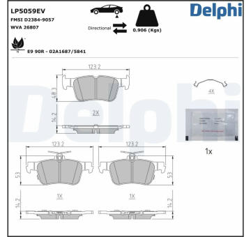 Sada brzdových destiček, kotoučová brzda DELPHI LP5059EV