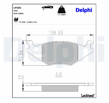 Sada brzdových destiček, kotoučová brzda DELPHI LP505
