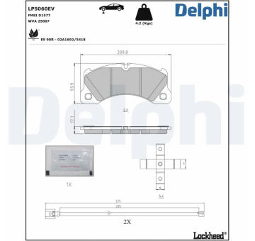 Sada brzdových destiček, kotoučová brzda DELPHI LP5060EV