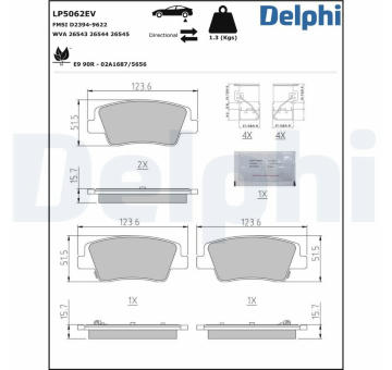 Sada brzdových destiček, kotoučová brzda DELPHI LP5062EV