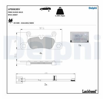 Sada brzdových destiček, kotoučová brzda DELPHI LP5063EV