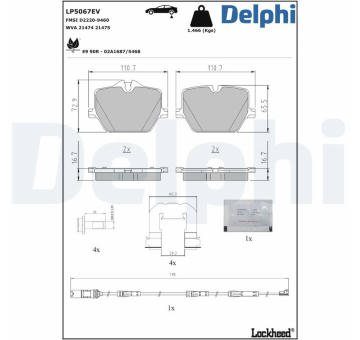 Sada brzdových destiček, kotoučová brzda DELPHI LP5067EV