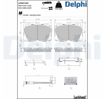 Sada brzdových destiček, kotoučová brzda DELPHI LP5071EV