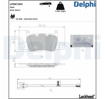 Sada brzdových destiček, kotoučová brzda DELPHI LP5072EV