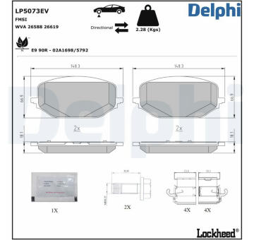 Sada brzdových destiček, kotoučová brzda DELPHI LP5073EV