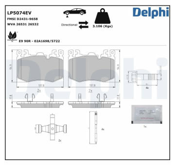 Sada brzdových destiček, kotoučová brzda DELPHI LP5074EV