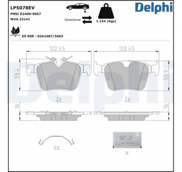 Sada brzdových destiček, kotoučová brzda DELPHI LP5078EV