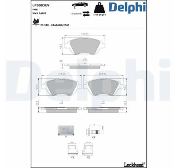 Sada brzdových destiček, kotoučová brzda DELPHI LP5083EV