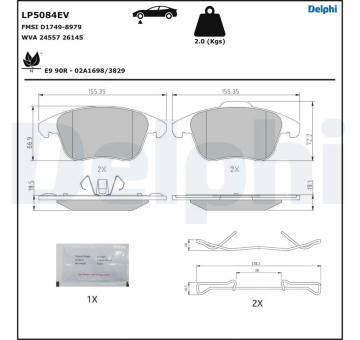 Sada brzdových destiček, kotoučová brzda DELPHI LP5084EV