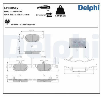 Sada brzdových destiček, kotoučová brzda DELPHI LP5085EV