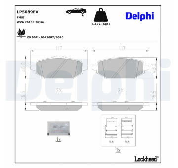 Sada brzdových destiček, kotoučová brzda DELPHI LP5089EV