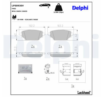 Sada brzdových destiček, kotoučová brzda DELPHI LP5093EV