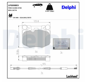 Sada brzdových destiček, kotoučová brzda DELPHI LP5098EV