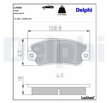 Sada brzdových destiček, parkovací brzda DELPHI LP509