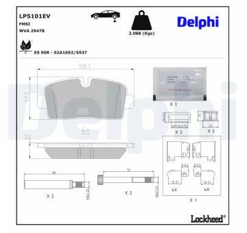 Sada brzdových destiček, kotoučová brzda DELPHI LP5101EV