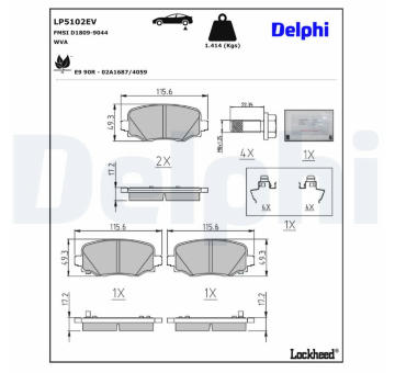 Sada brzdových destiček, kotoučová brzda DELPHI LP5102EV