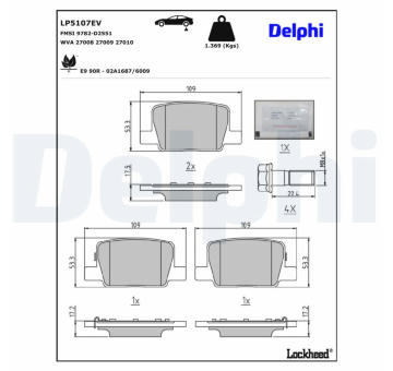 Sada brzdových destiček, kotoučová brzda DELPHI LP5107EV