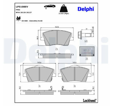 Sada brzdových destiček, kotoučová brzda DELPHI LP5108EV