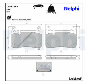 Sada brzdových destiček, kotoučová brzda DELPHI LP5116EV