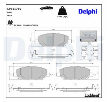 Sada brzdových destiček, kotoučová brzda DELPHI LP5117EV