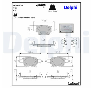 Sada brzdových destiček, kotoučová brzda DELPHI LP5118EV
