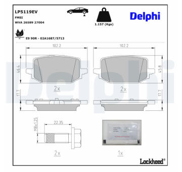 Sada brzdových destiček, kotoučová brzda DELPHI LP5119EV
