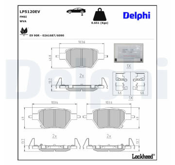 Sada brzdových destiček, kotoučová brzda DELPHI LP5120EV
