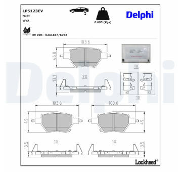 Sada brzdových destiček, kotoučová brzda DELPHI LP5123EV