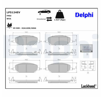 Sada brzdových destiček, kotoučová brzda DELPHI LP5124EV