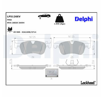 Sada brzdových destiček, kotoučová brzda DELPHI LP5126EV