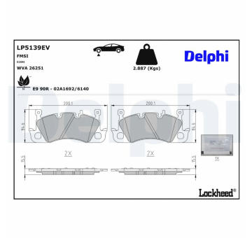 Sada brzdových destiček, kotoučová brzda DELPHI LP5139EV