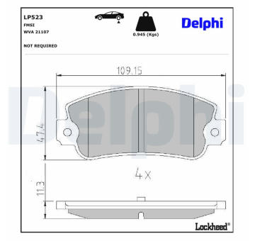 Sada brzdových destiček, kotoučová brzda DELPHI LP523
