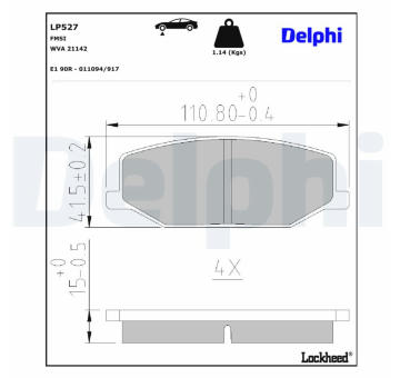 Sada brzdových destiček, parkovací brzda DELPHI LP527