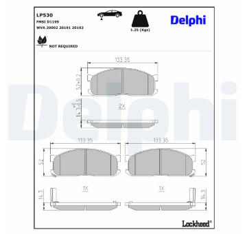 Sada brzdových destiček, kotoučová brzda DELPHI LP530