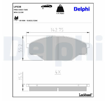 Sada brzdových destiček, kotoučová brzda DELPHI LP538