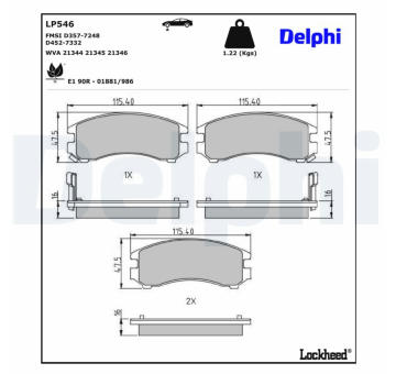 Sada brzdových destiček, kotoučová brzda DELPHI LP546