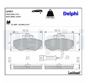 Sada brzdových destiček, kotoučová brzda DELPHI LP557