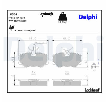 Sada brzdových destiček, kotoučová brzda DELPHI LP564