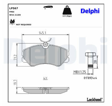 Sada brzdových destiček, kotoučová brzda DELPHI LP567