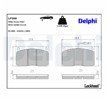 Sada brzdových destiček, kotoučová brzda DELPHI LP568