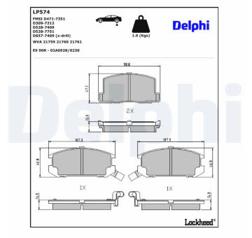 Sada brzdových destiček, kotoučová brzda DELPHI LP574