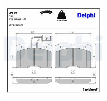 Sada brzdových destiček, kotoučová brzda DELPHI LP580